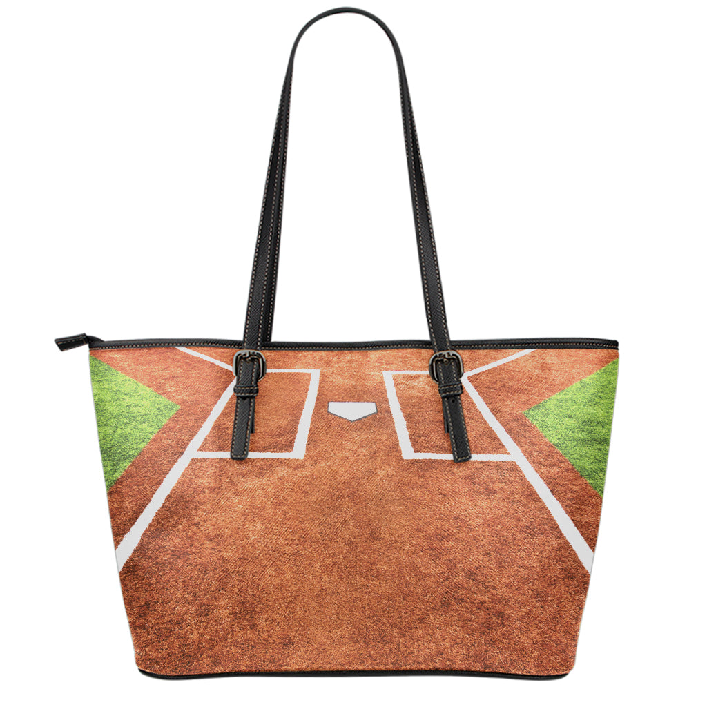 Softball Playing Field Print Leather Tote Bag