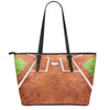 Softball Playing Field Print Leather Tote Bag