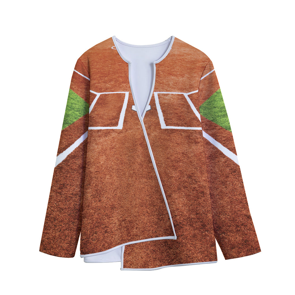 Softball Playing Field Print Long Sleeve Short Coat