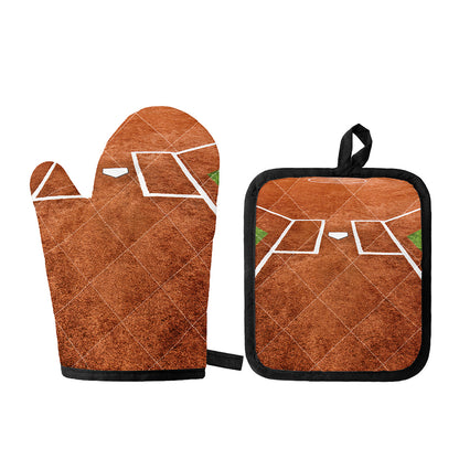 Softball Playing Field Print Oven Mitt And Pot Holder Set