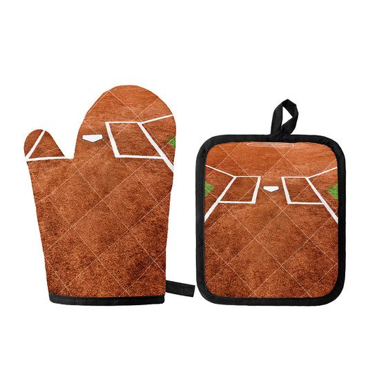 Softball Playing Field Print Oven Mitt And Pot Holder Set
