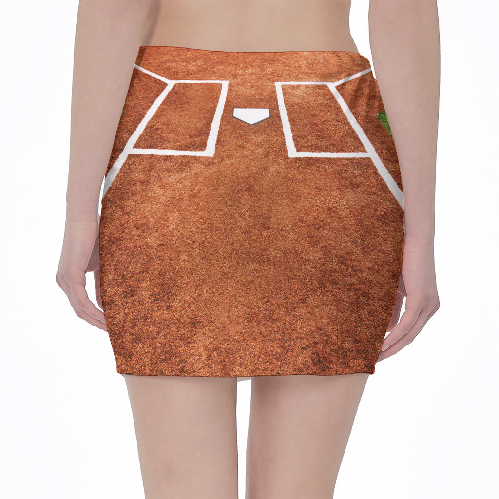 Softball Playing Field Print Pencil Mini Skirt