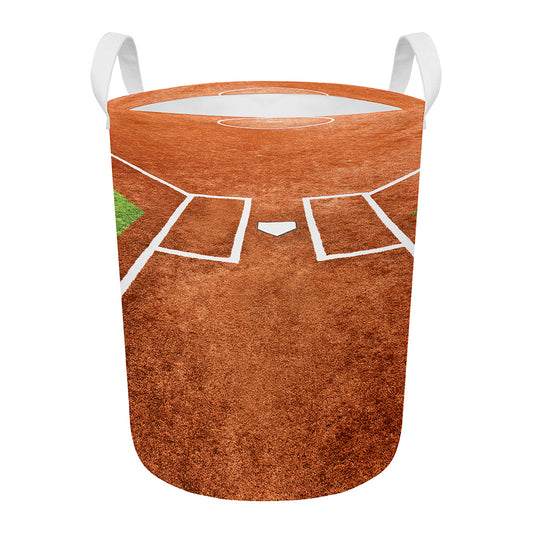 Softball Playing Field Print Round Laundry Basket