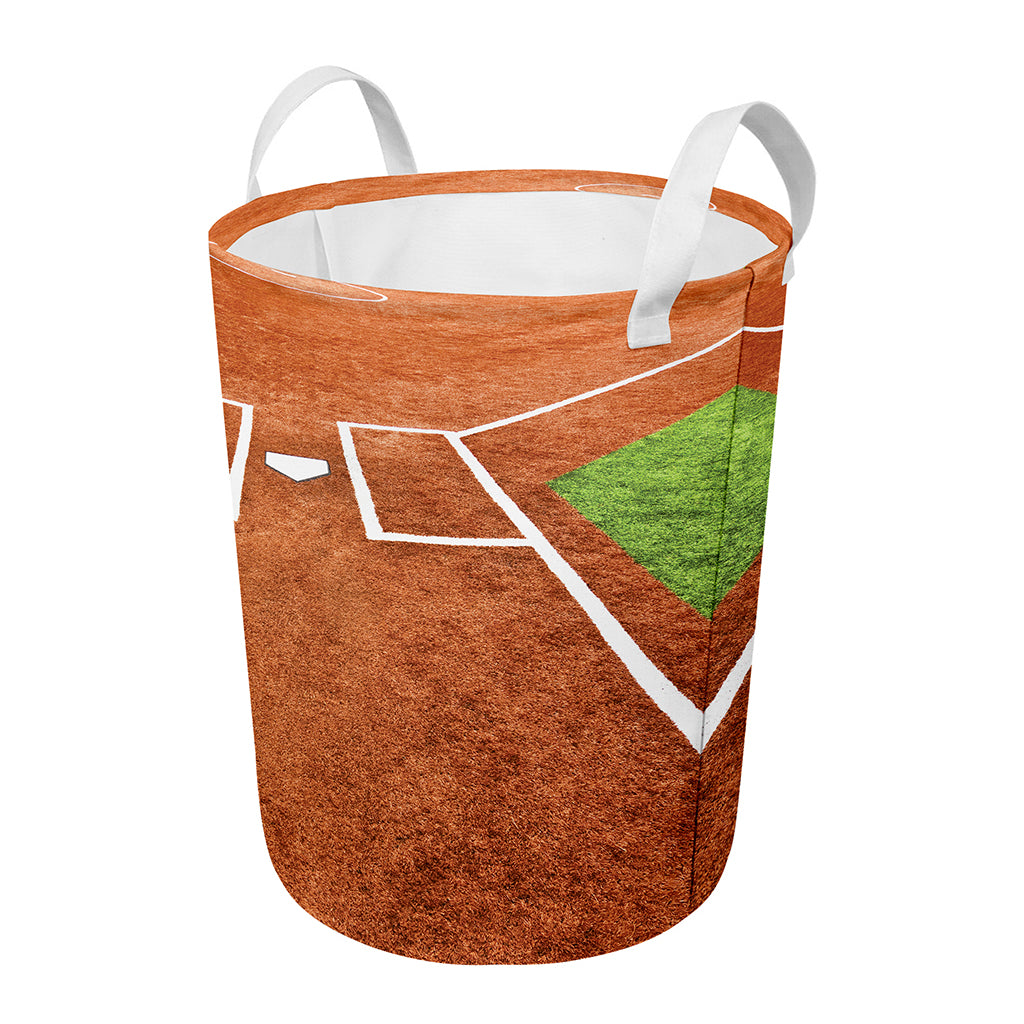 Softball Playing Field Print Round Laundry Basket