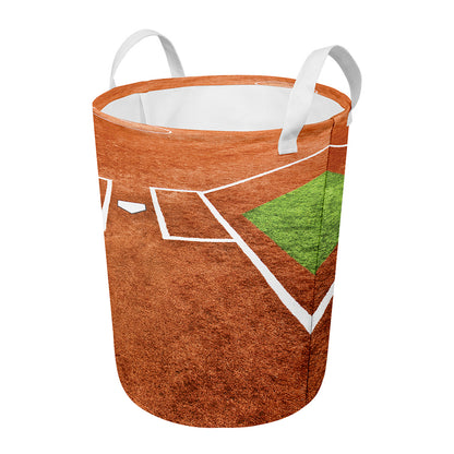 Softball Playing Field Print Round Laundry Basket