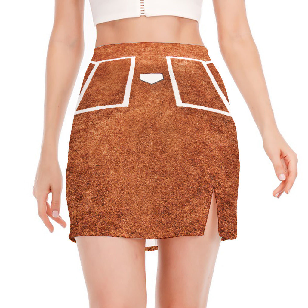 Softball Playing Field Print Side Slit Mini Skirt