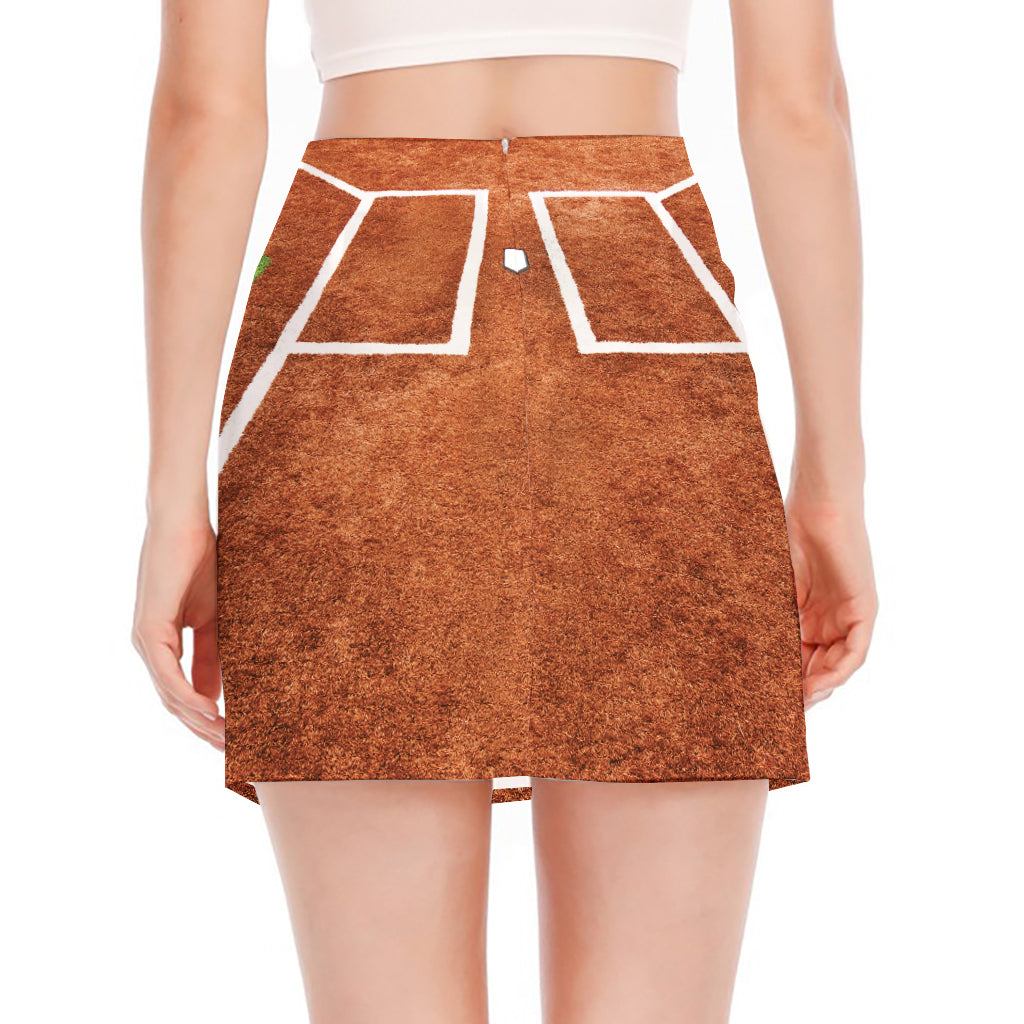 Softball Playing Field Print Side Slit Mini Skirt