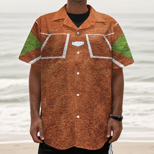Softball Playing Field Print Textured Short Sleeve Shirt