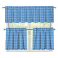 Solf Blue Tattersall Pattern Print 3 Piece Kitchen Curtains
