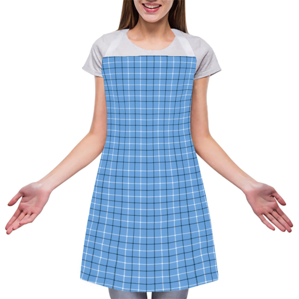Solf Blue Tattersall Pattern Print Adjustable Apron