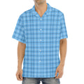 Solf Blue Tattersall Pattern Print Aloha Shirt