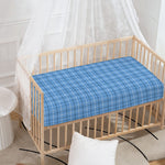 Solf Blue Tattersall Pattern Print Baby Crib Sheet