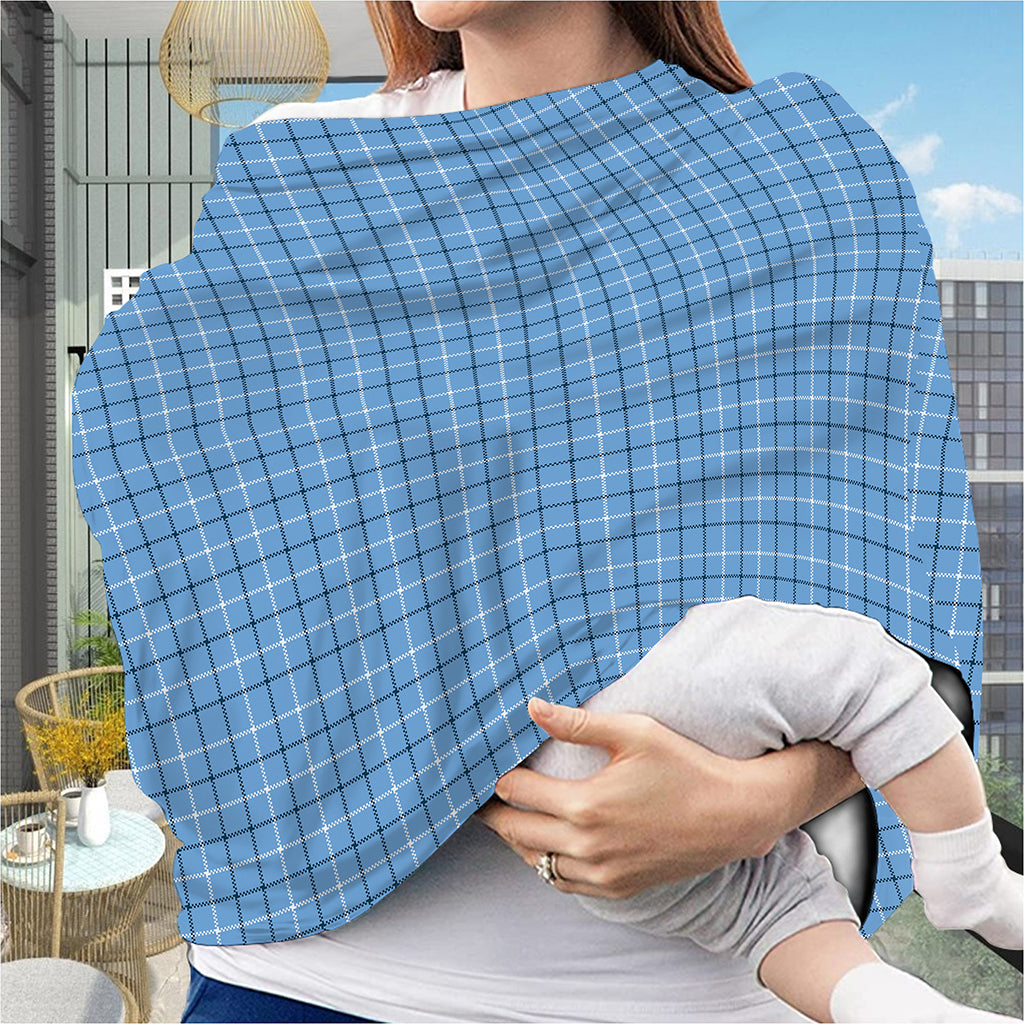 Solf Blue Tattersall Pattern Print Baby Seat Cover