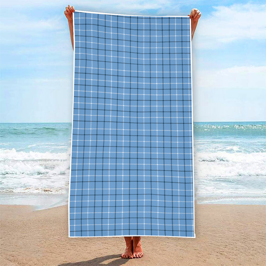 Solf Blue Tattersall Pattern Print Beach Towel