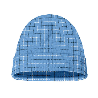 Solf Blue Tattersall Pattern Print Beanie