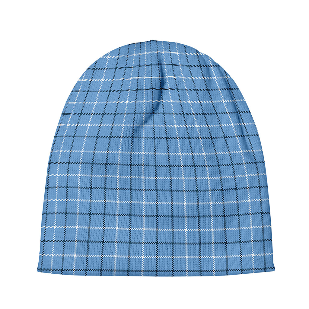 Solf Blue Tattersall Pattern Print Beanie