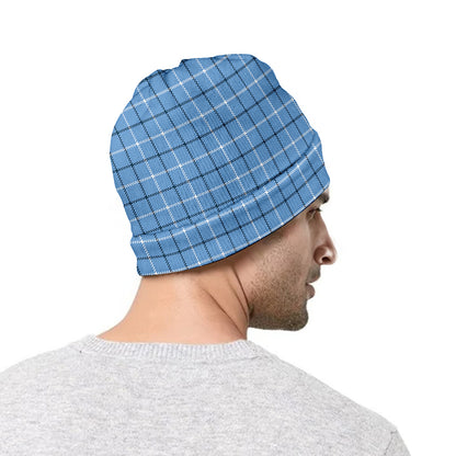 Solf Blue Tattersall Pattern Print Beanie