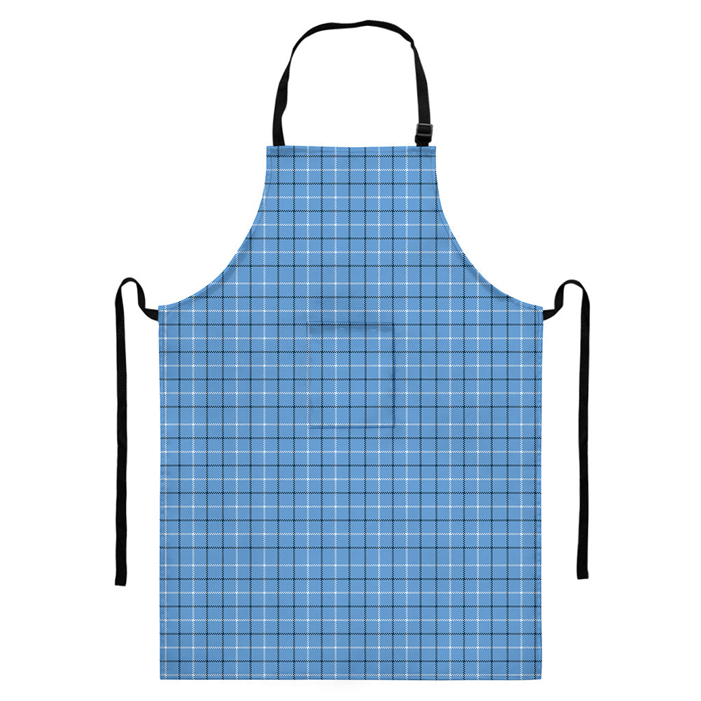 Solf Blue Tattersall Pattern Print Bib Apron With Pocket