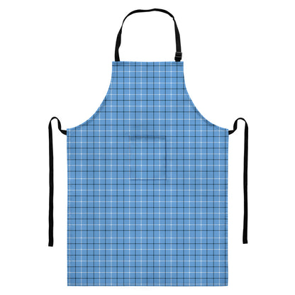Solf Blue Tattersall Pattern Print Bib Apron With Pocket