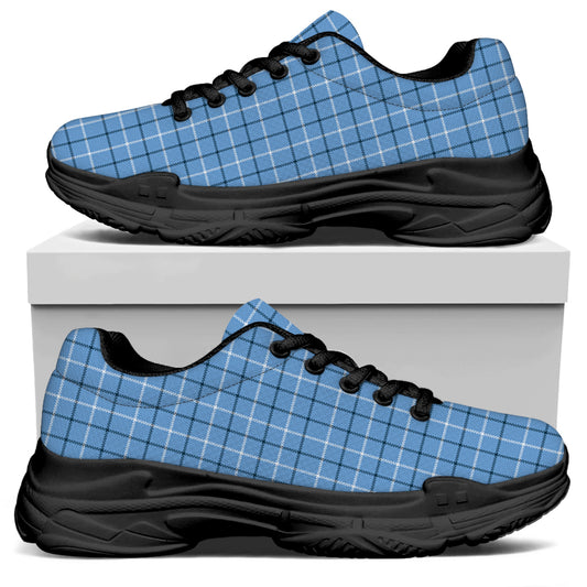Solf Blue Tattersall Pattern Print Black Chunky Shoes