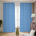 Solf Blue Tattersall Pattern Print Blackout Pencil Pleat Curtains