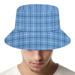 Solf Blue Tattersall Pattern Print Bucket Hat