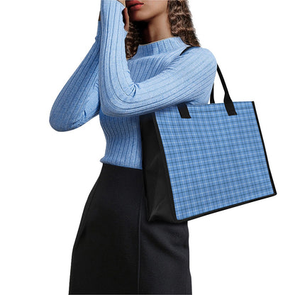 Solf Blue Tattersall Pattern Print Canvas Tote Bag