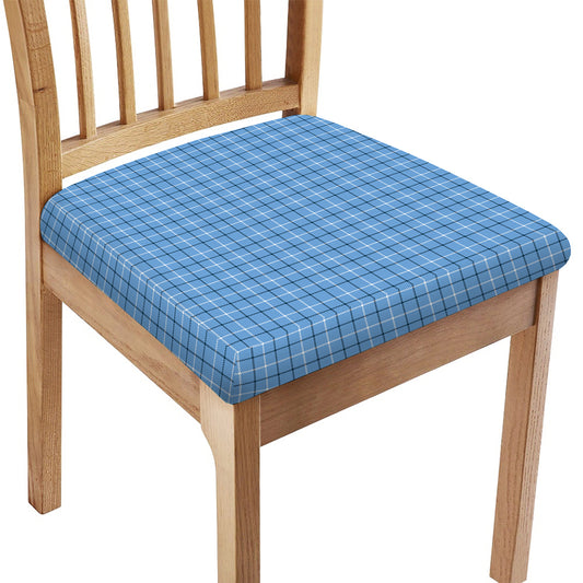 Solf Blue Tattersall Pattern Print Chair Cushion Cover