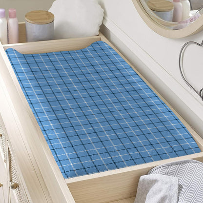 Solf Blue Tattersall Pattern Print Changing Pad Cover