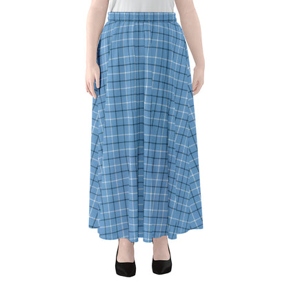 Solf Blue Tattersall Pattern Print Chiffon Maxi Skirt