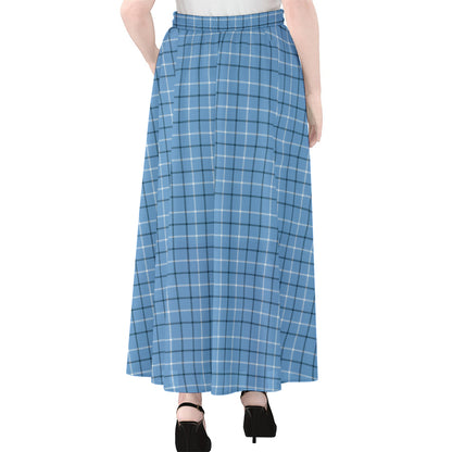 Solf Blue Tattersall Pattern Print Chiffon Maxi Skirt