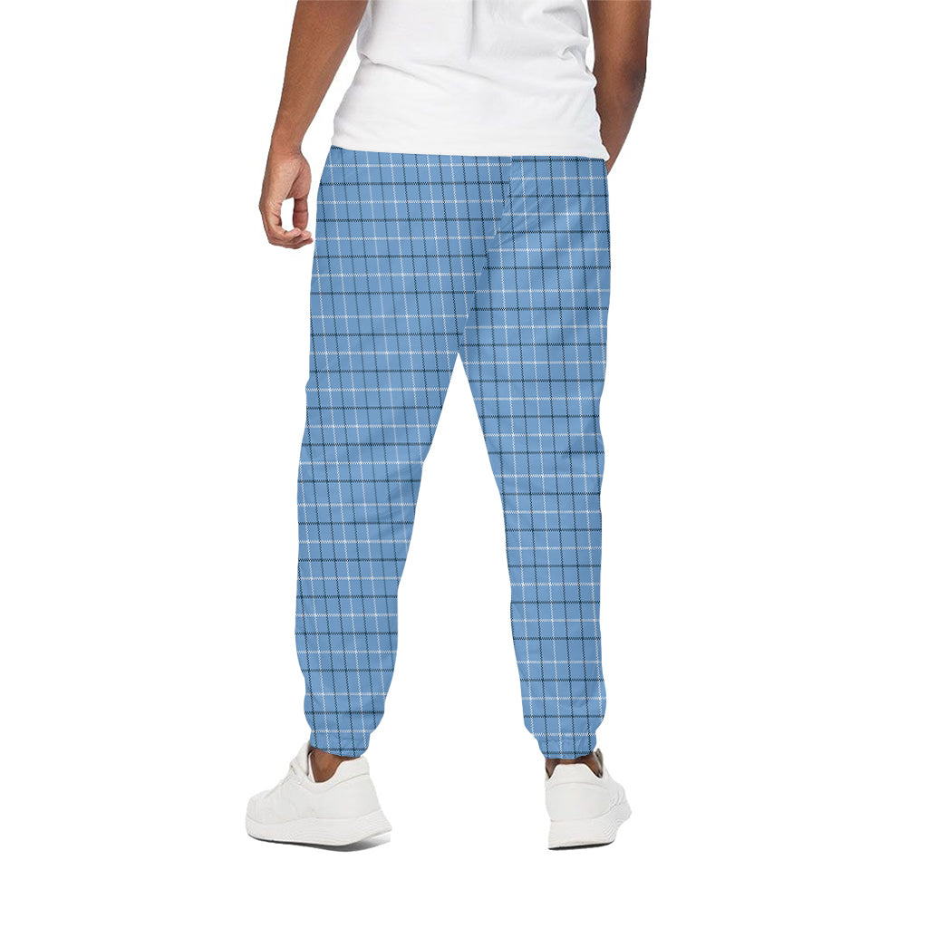 Solf Blue Tattersall Pattern Print Cotton Pants