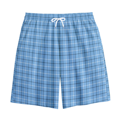 Solf Blue Tattersall Pattern Print Cotton Shorts