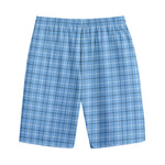 Solf Blue Tattersall Pattern Print Cotton Shorts
