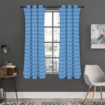 Solf Blue Tattersall Pattern Print Curtain