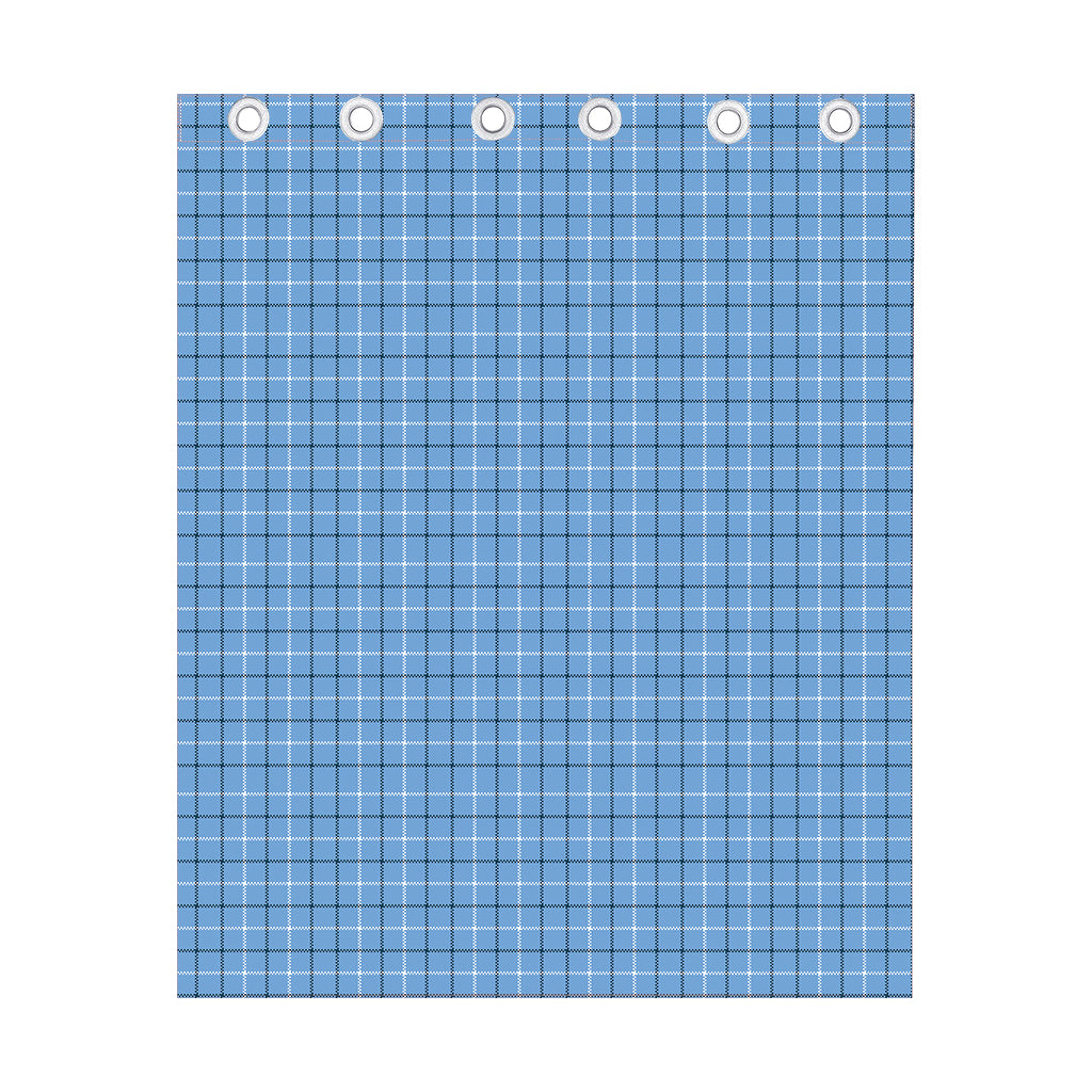 Solf Blue Tattersall Pattern Print Curtain