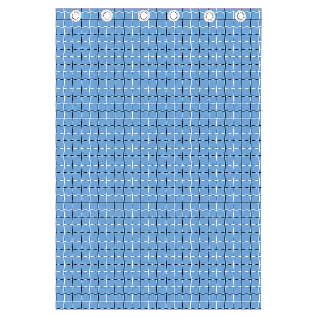 Solf Blue Tattersall Pattern Print Curtain