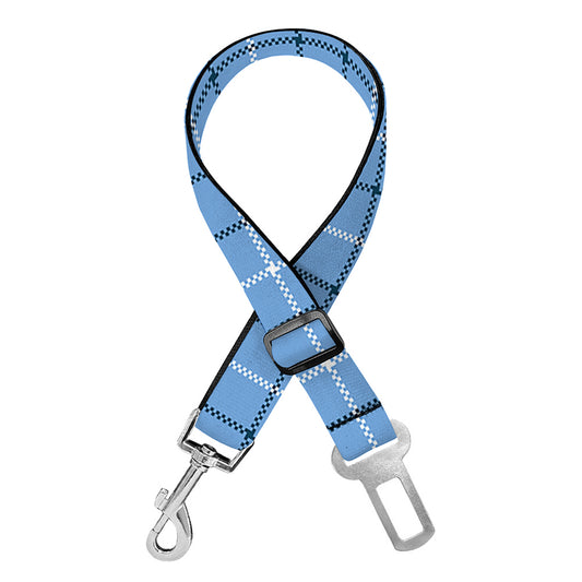 Solf Blue Tattersall Pattern Print Dog Seat Belt