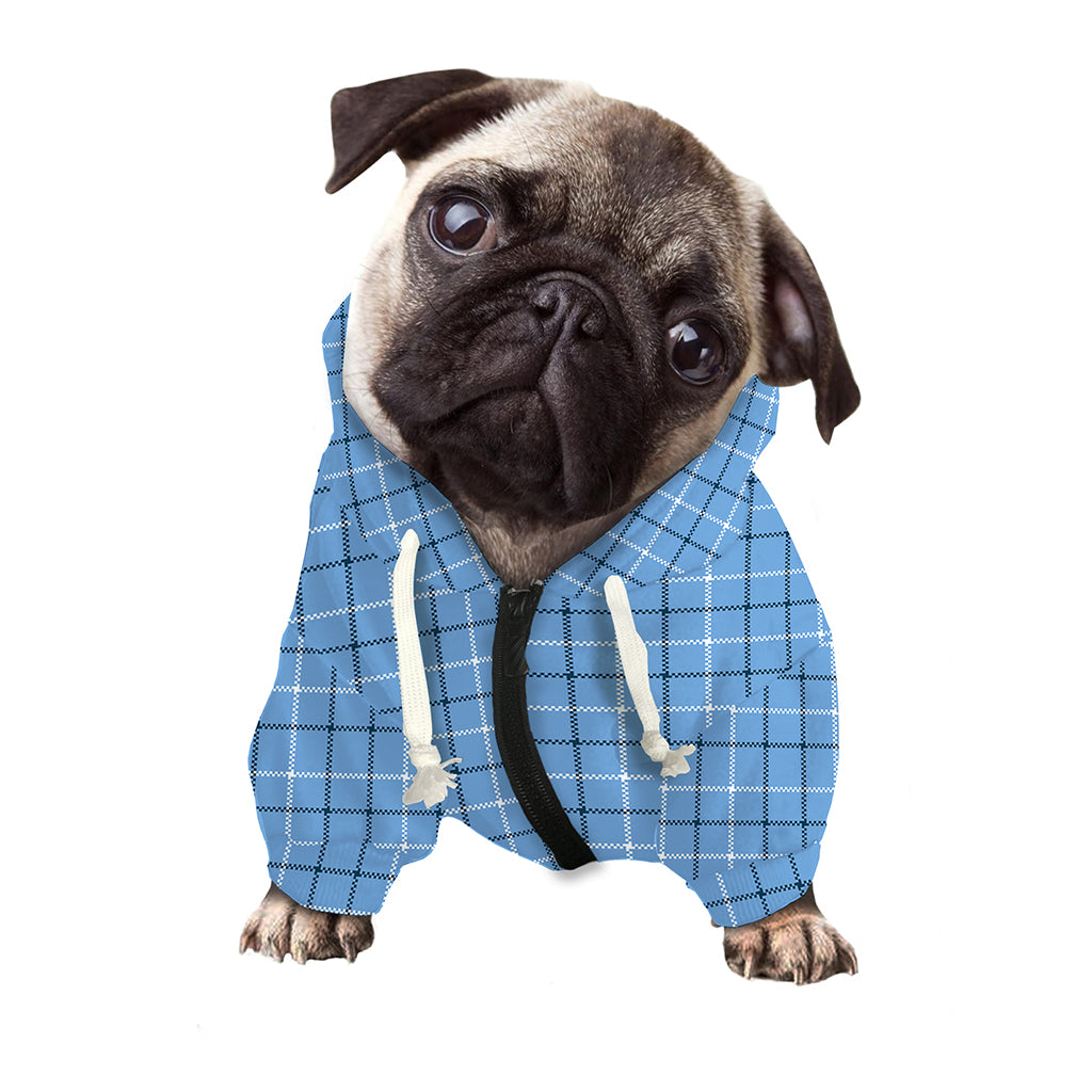 Solf Blue Tattersall Pattern Print Dog Zip Up Hoodie