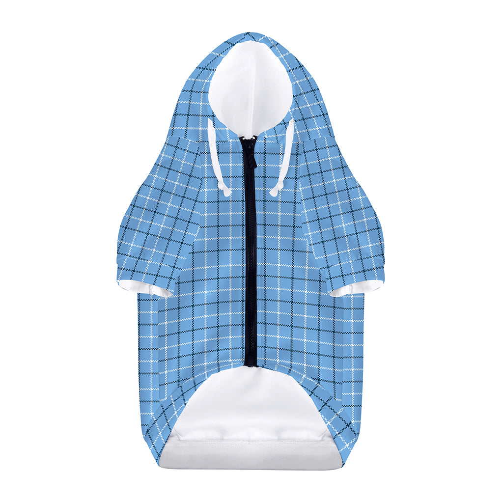Solf Blue Tattersall Pattern Print Dog Zip Up Hoodie