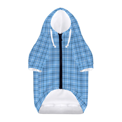 Solf Blue Tattersall Pattern Print Dog Zip Up Hoodie