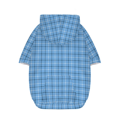 Solf Blue Tattersall Pattern Print Dog Zip Up Hoodie