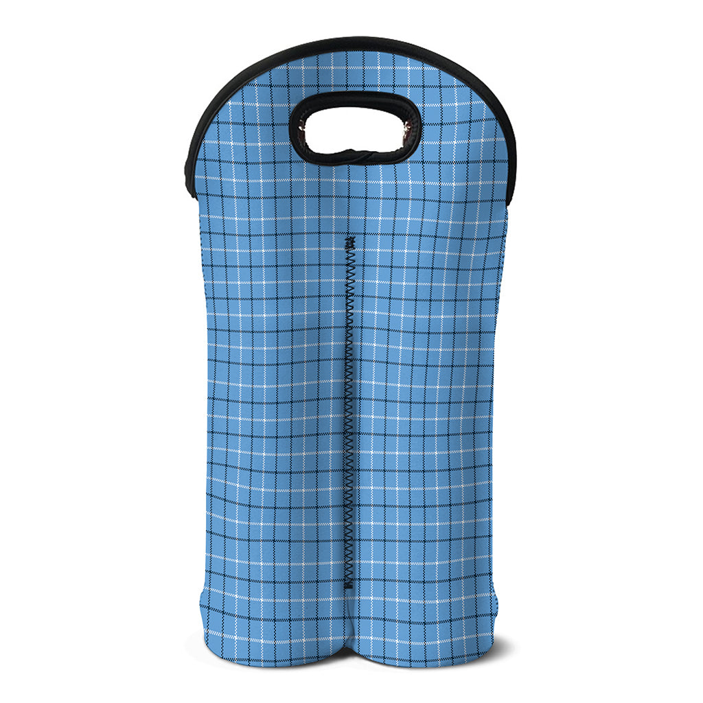 Solf Blue Tattersall Pattern Print Double Neoprene Wine Tote