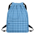 Solf Blue Tattersall Pattern Print Drawstring Backpack