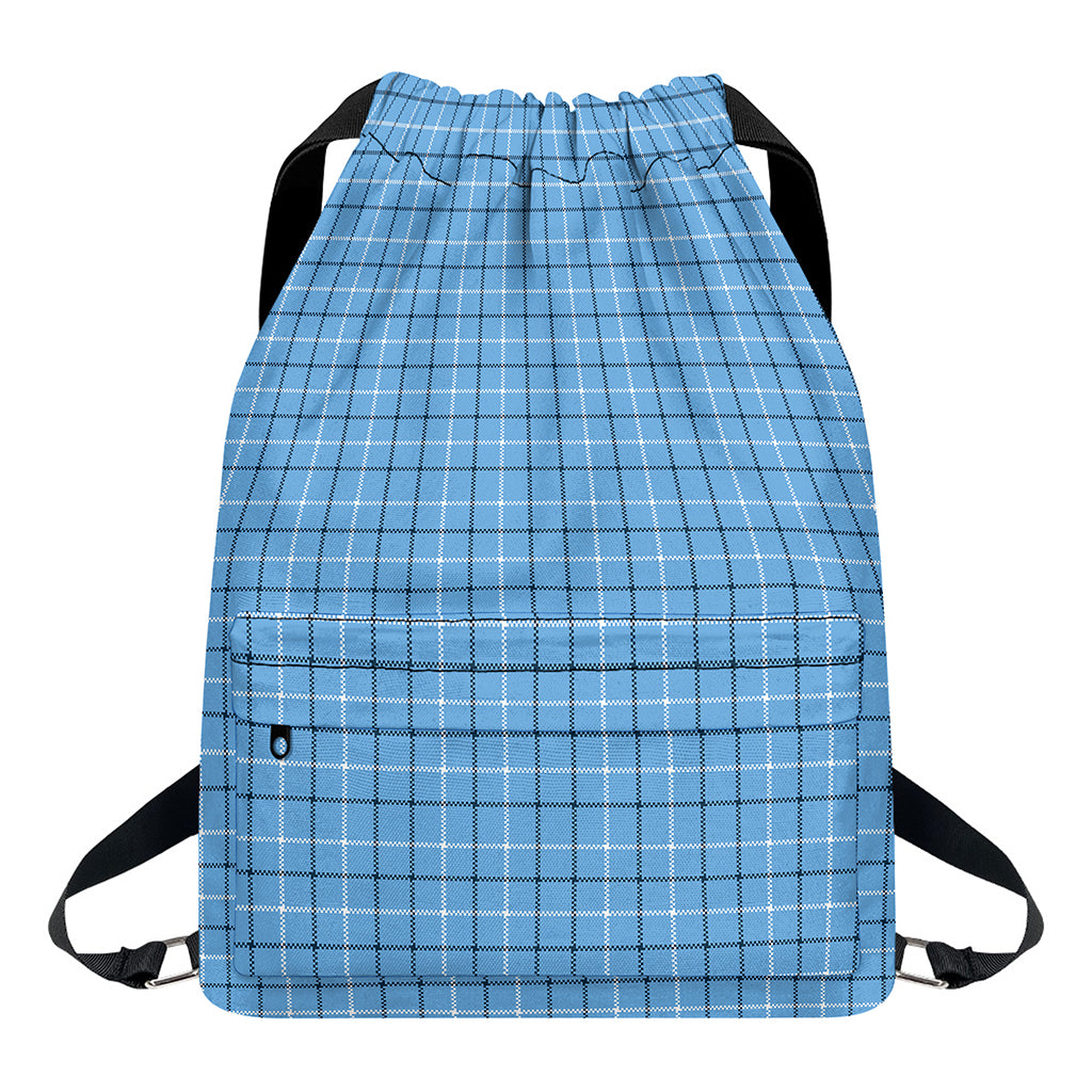 Solf Blue Tattersall Pattern Print Drawstring Backpack