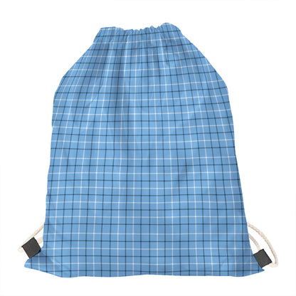 Solf Blue Tattersall Pattern Print Drawstring Bag