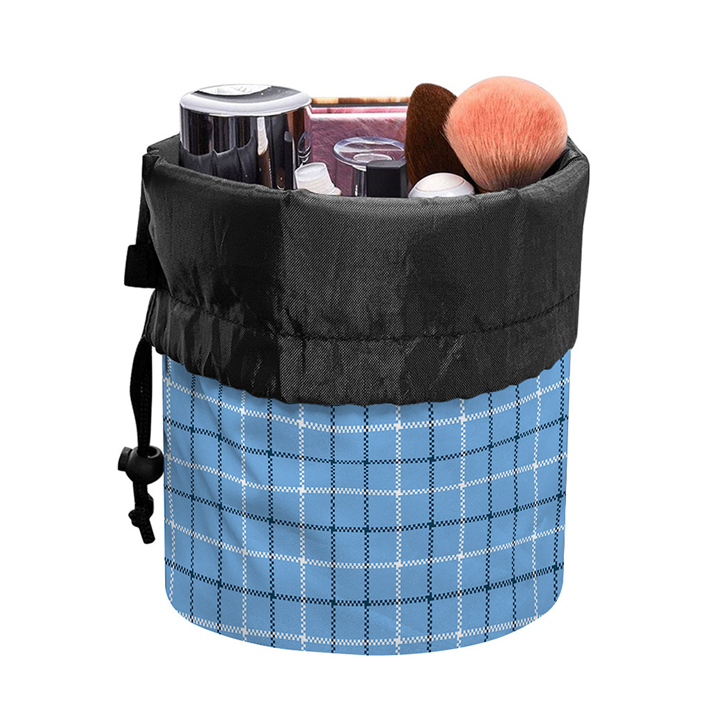 Solf Blue Tattersall Pattern Print Drawstring Makeup Bag