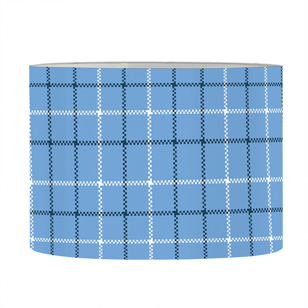 Solf Blue Tattersall Pattern Print Drum Lamp Shade