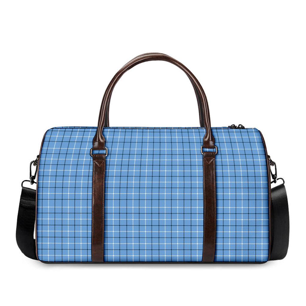 Solf Blue Tattersall Pattern Print Duffle Bag