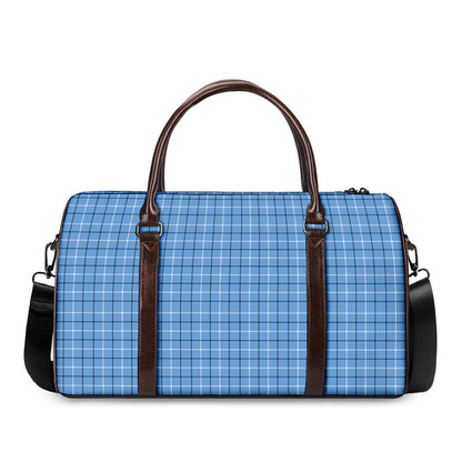 Solf Blue Tattersall Pattern Print Duffle Bag